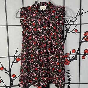 Kate Spade Boho Floral Ruffle Yoke Sleeveless Blouse